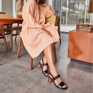 FRANKIE4 Mollie Sandals Croc Embossed‎ Ruched Tortoise Heel Black 11